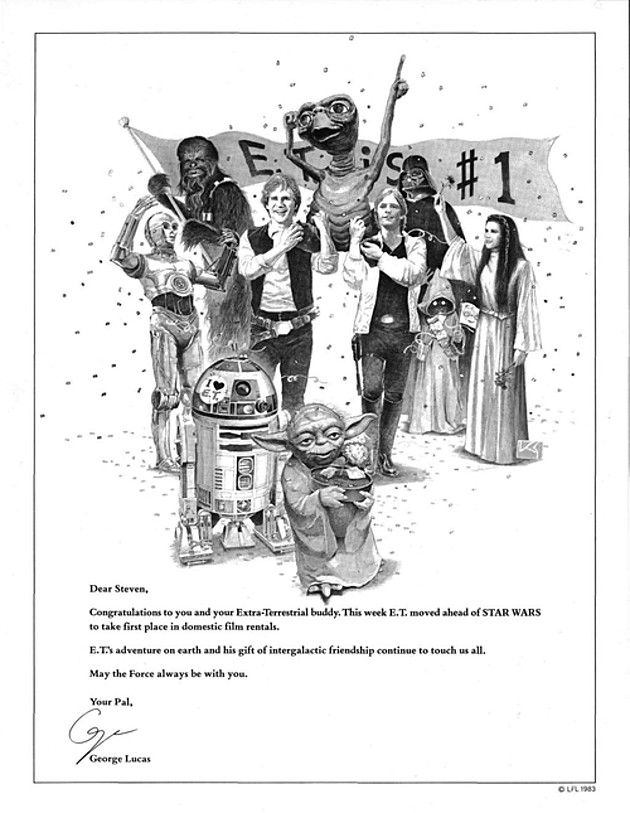ET Star Wars Lucas gratuluje Spielbergowi